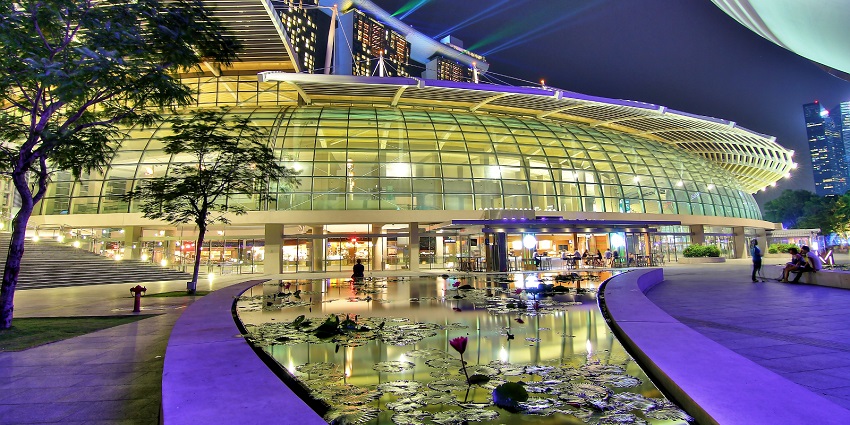 Luxurious interior of Marina Bay Sands shoppes, housing high end boutiques and a stunning canal