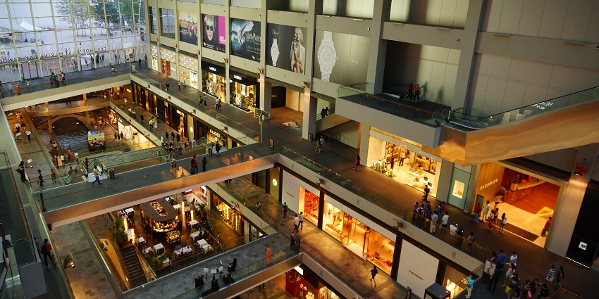 Aerial snapshot of the The Shoppes at Marina Bay Sands which is one of the scenic places