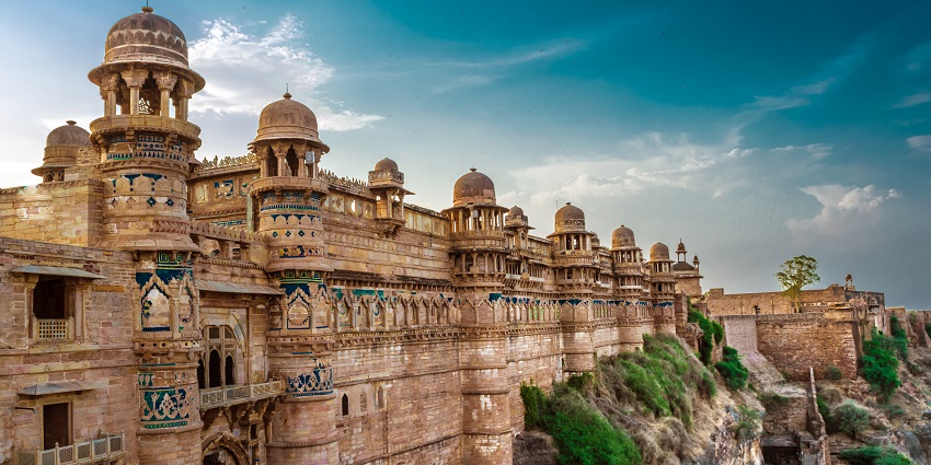 Gwalior Fort's hilltop structure, representing centuries of Indian historical architecture.