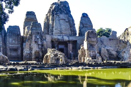 A scenic view of Masrur rock cut temple in Kangra, forming a stunning scenery