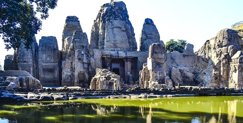 A scenic view of Masrur rock cut temple in Kangra, forming a stunning scenery