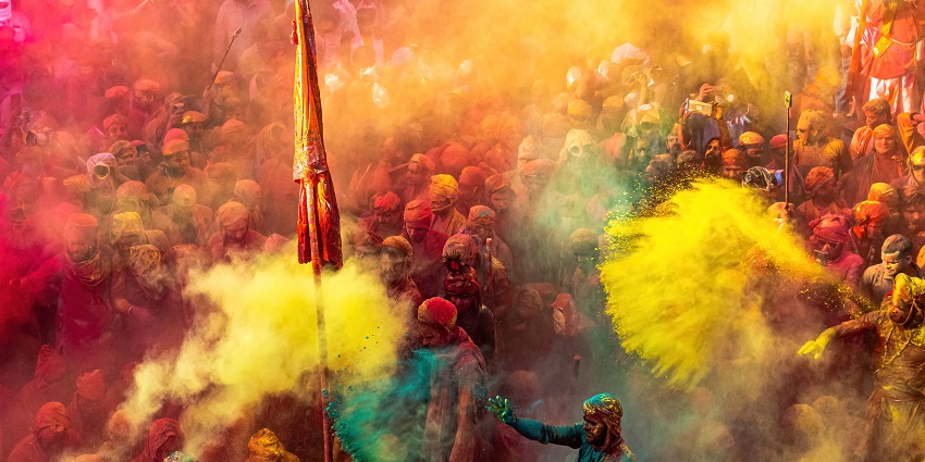 A picture showing the colourful Meduru Holi celebration in Andhra Pradesh
