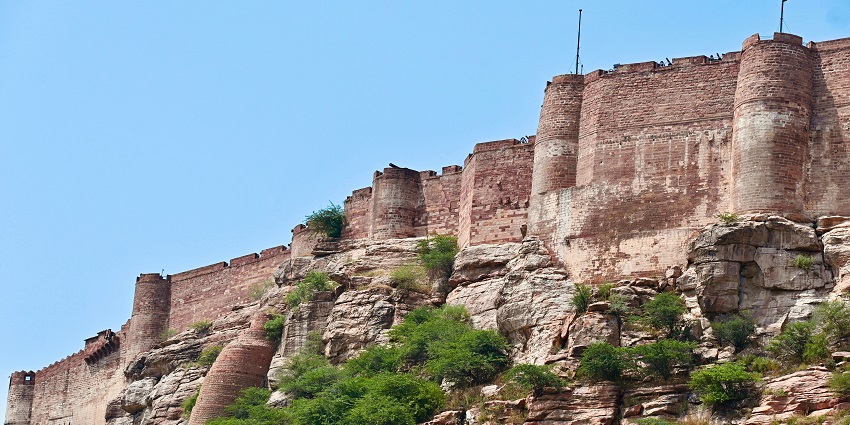 A view of the majestic Mehrangarh Fort, a tourist attraction near Umaid Bhawan Museum.