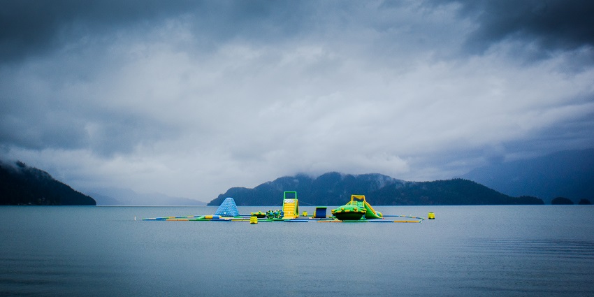 Panoramic image of the beautiful Monsoon Fun Park and the inflatable platform
