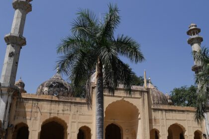 Courtyard of Jama Masjid, one of the most beautiful mosques, showcasing intricate architecture.