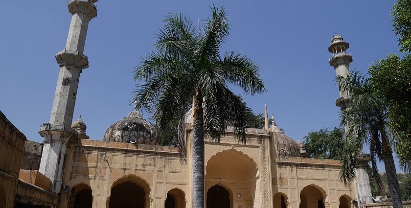 Courtyard of Jama Masjid, one of the most beautiful mosques, showcasing intricate architecture.