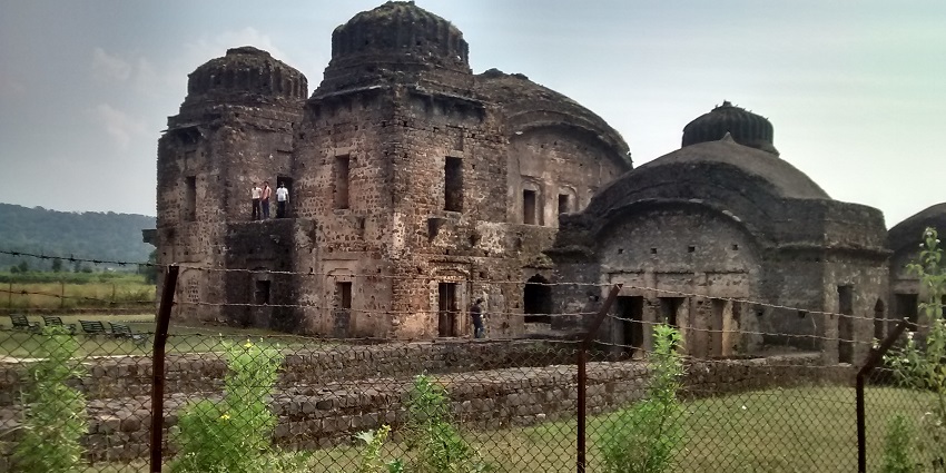Picturesque view of the moti mahal is surrounded by lush greenery