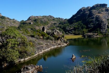 An image showing a Majestic view of a mountain in Mount Abu, featuring rugged rocky terrain.