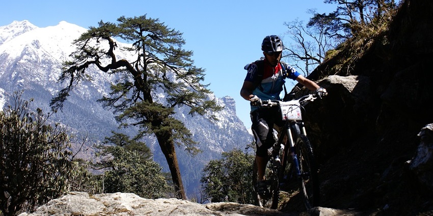 Image of a person mountain biking in Manang site Kathmandu Valley - things to do in Nepal