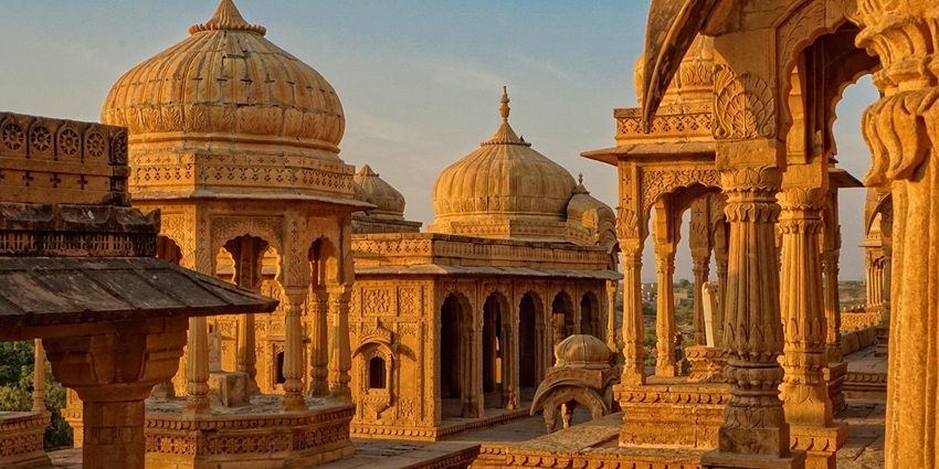 Golden hour glow on an ancient temple dome which is a famous tourist attraction.