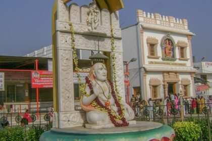 A glimpse of a statue elegantly nestled in the Murali Mohan Gurram in Andhra Pradesh.