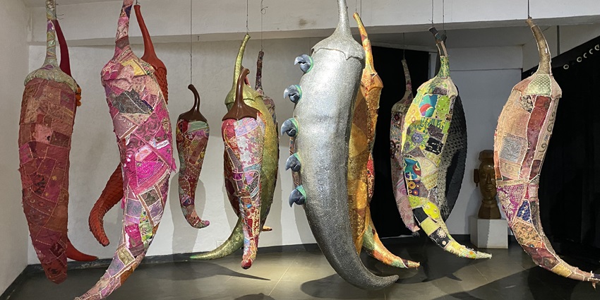 View of the Contemporary Museum of Goa with bold art displays in a modern, vibrant building.