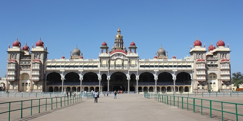 The front view of Mysuru Palace, a perfect example of architectural brilliance in India