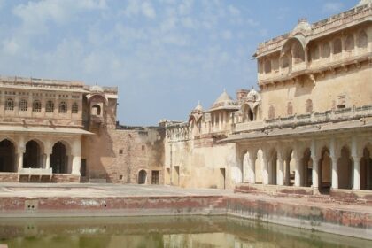 A glimpse of the quaint tourist attraction attraction of Rajasthan with a stepwell.