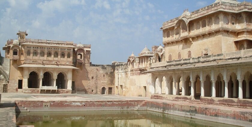 A glimpse of the quaint tourist attraction attraction of Rajasthan with a stepwell.