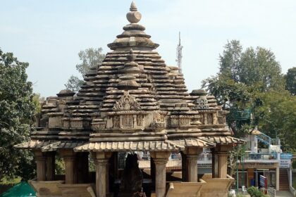 Nandhi Temple in Khajuraho showcasing its intricate stone carvings and architecture.