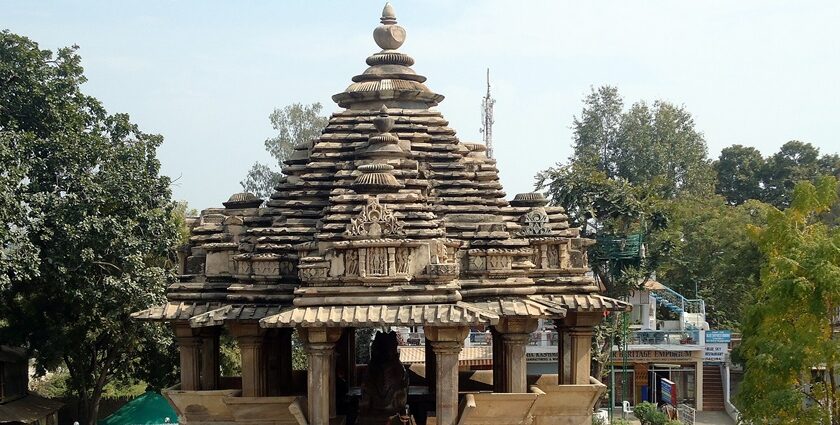 Nandhi Temple in Khajuraho showcasing its intricate stone carvings and architecture.