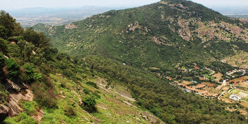 A glimpse of the green-capped peaks of Nandi Hills, a serene spot in Andhra Pradesh.