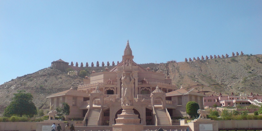 View of Nareli Jain Temple, a tourist attraction near Ajmer, highlighting its intricate architecture and surroundings