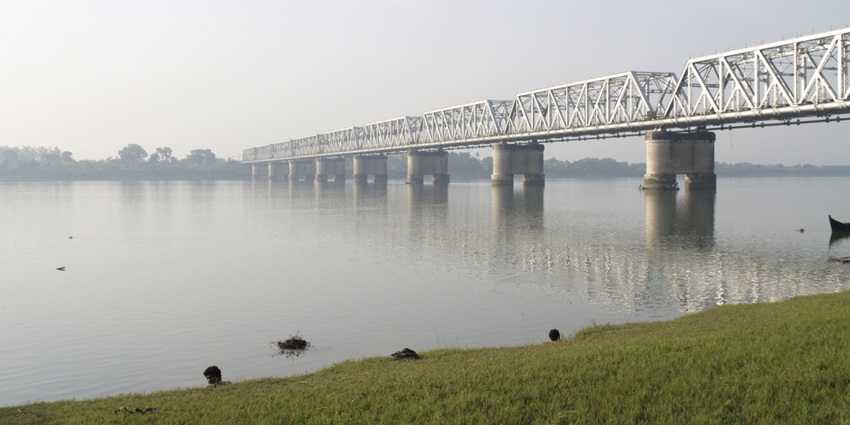 Narmada River flowing under a bridge in Gujarat.