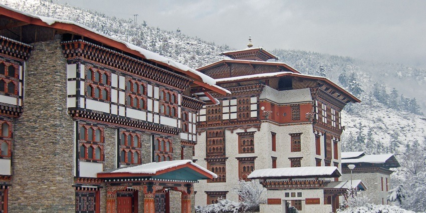 Image of National Library of Bhutan in Thimphu, showcasing Bhutanese architectural style