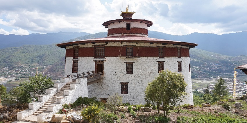 National Museum of Bhutan located in a historic watchtower overlooking Paro Valley.