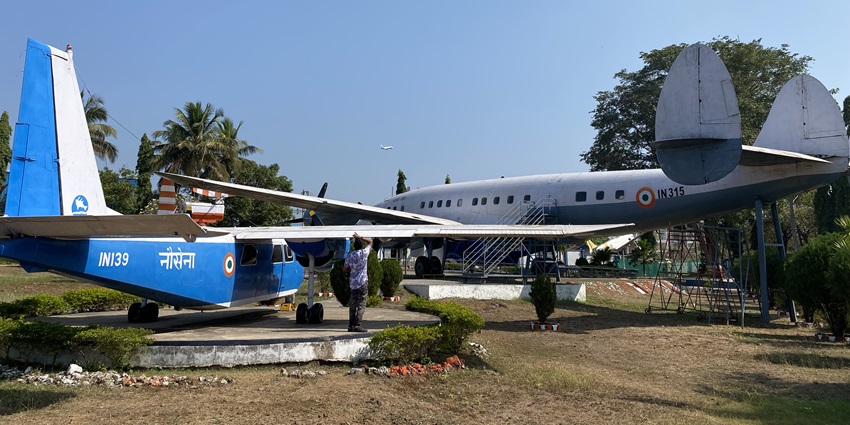 Image of Naval Aviation Museum in Goa with the outside view of exhibit planes showcasing