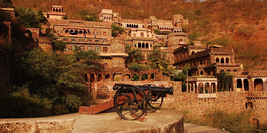 Neemrana Fort in Alwar, Rajasthan, showcasing the historic architecture of the fort