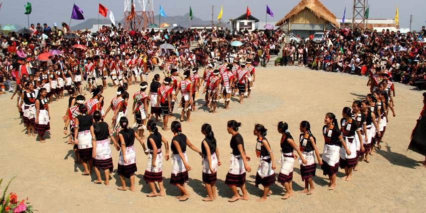 Image of Angami tribe dancing and celebrating festival - similar to the Ngada festival