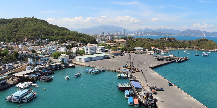A panoramic view of Nha Trang port, showcasing a vibrant Vietnamese tourist place
