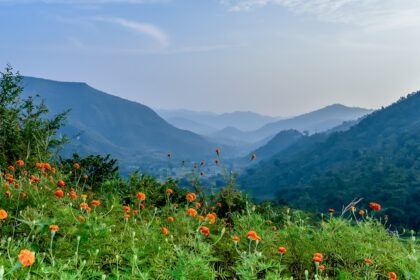 Image of beautiful Araku Valley sunset mountains forming viewpoints - night camping in Araku Valley