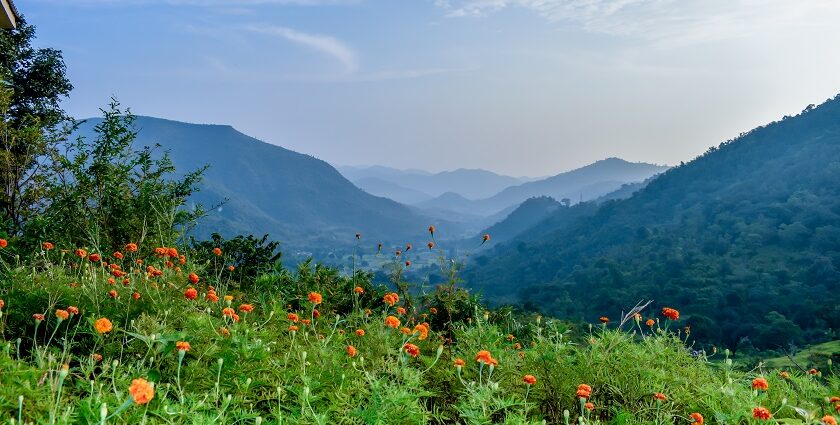 Image of beautiful Araku Valley sunset mountains forming viewpoints - night camping in Araku Valley