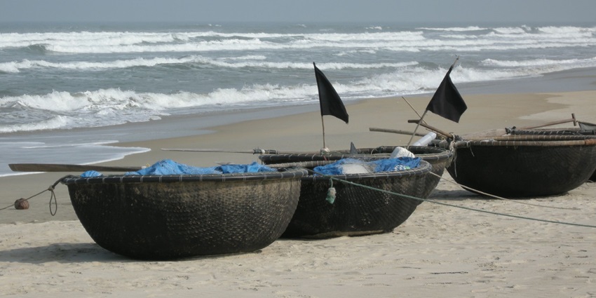 Peaceful waves and white sands stretch along the scenic Non Nuoc Beach near Da Nang.