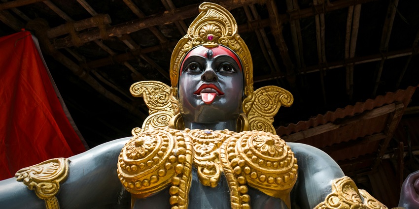 A glimpse of the majestic statue of Kali Mata at the famous Kali Mata Mandir in Punjab.