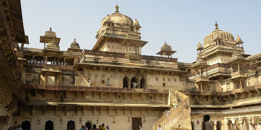 A view of the fantastic architecture of Jahangir Mahal, Orchha - Famous for stunning palace and temple