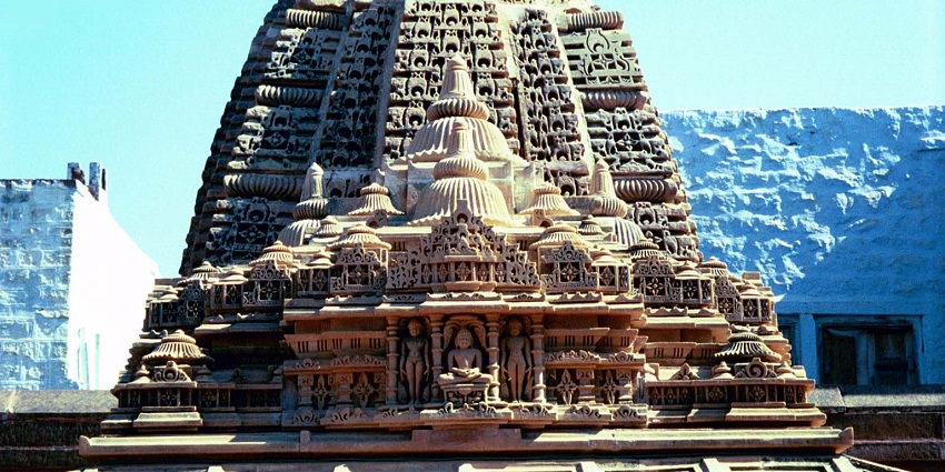 Ancient Osian Temples with intricate carvings set against a desert backdrop near Jodhpur.