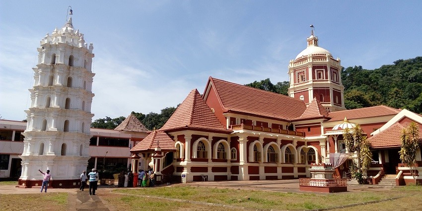 Distant view of the Shantadurga temple, one of the best places to a spiritual retreat