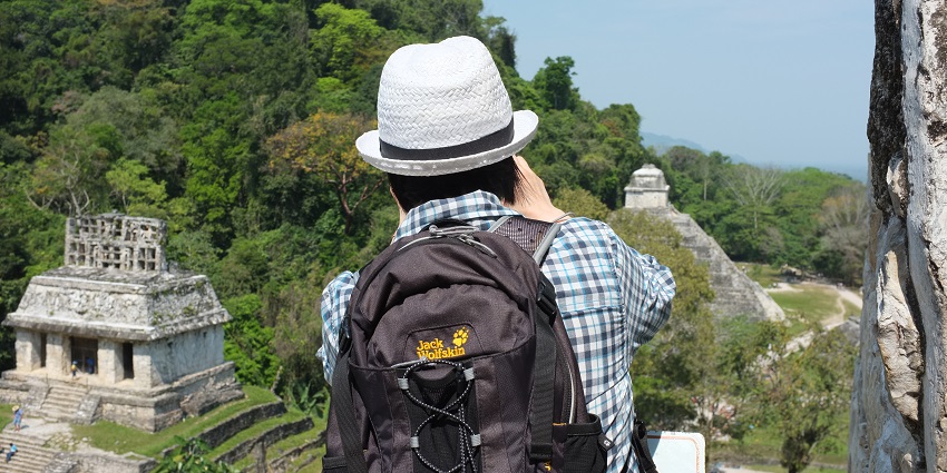 A tourist clicking Nawalgarh fort photos.
