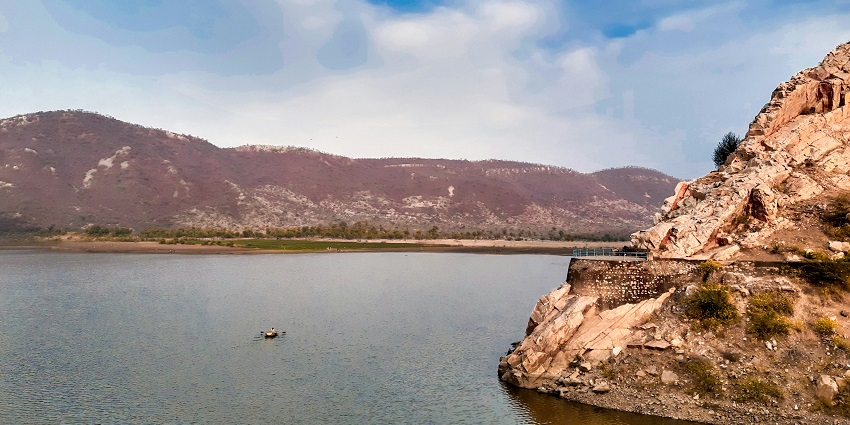 A large body of water inside the Sariska National Park makes for a tourist attraction