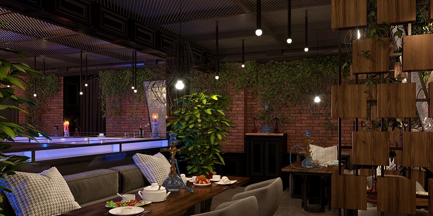 Image of a luxurious lounge , ideal spot for people to enjoy a dinner