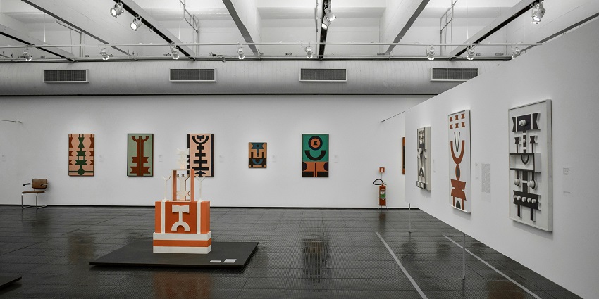 View inside the galleries of the museum with relics hanging on the wall