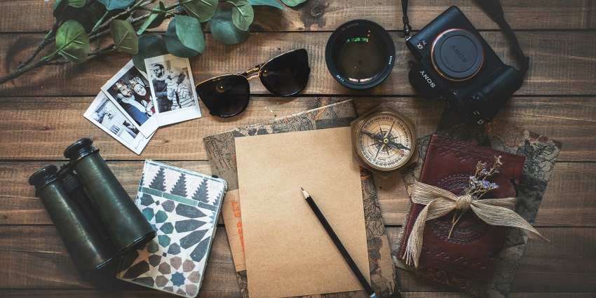 An image of all the important things needed for an exciting and memorable vacation.