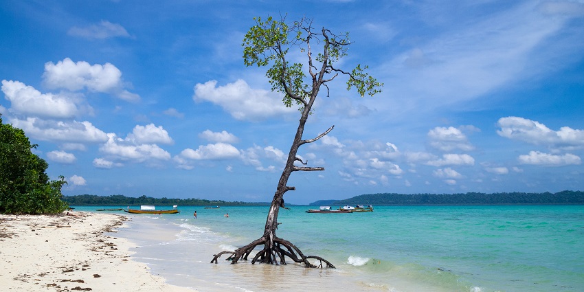 Panoramic view of the beautiful Ozran Beach and the clear blue waters of the Ocean