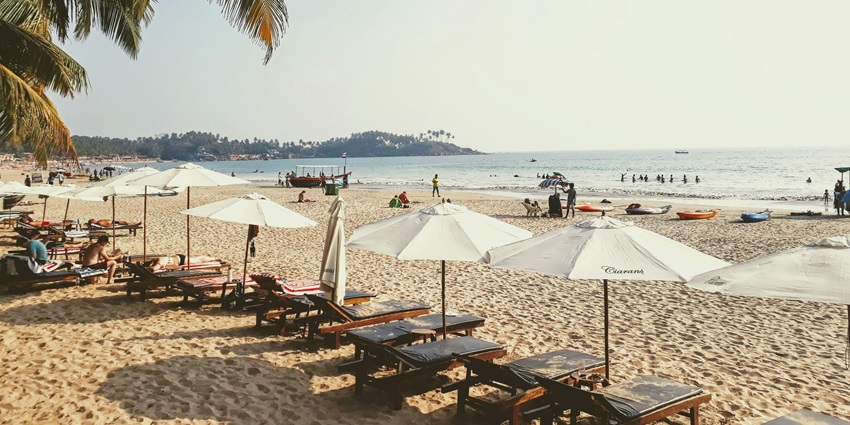 A glimpse of sunbathing on the peaceful shores of Palolem Beach in South Goa.