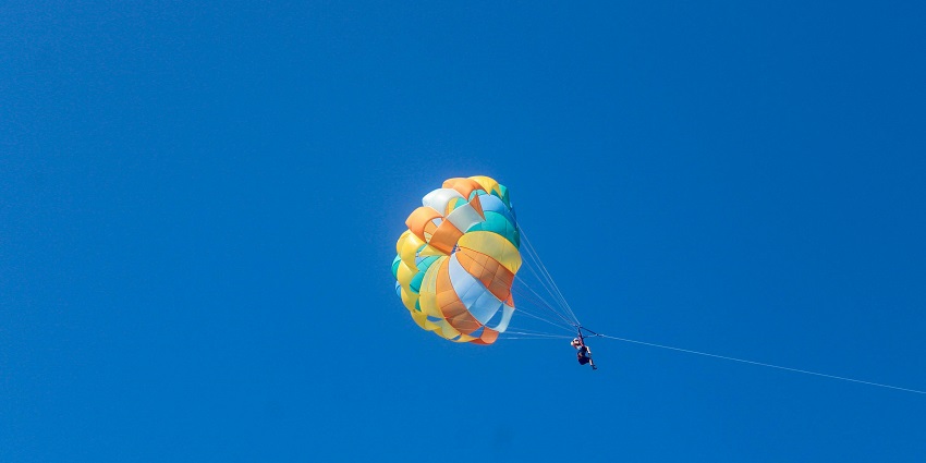 A person skydiving in Pokhara and enjoying the view of the city from above the sky.