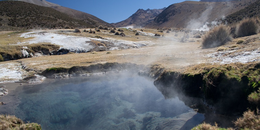 Panoramic view of the Panamik Hot Springs amidst of Hills of Nubra in Ladakh