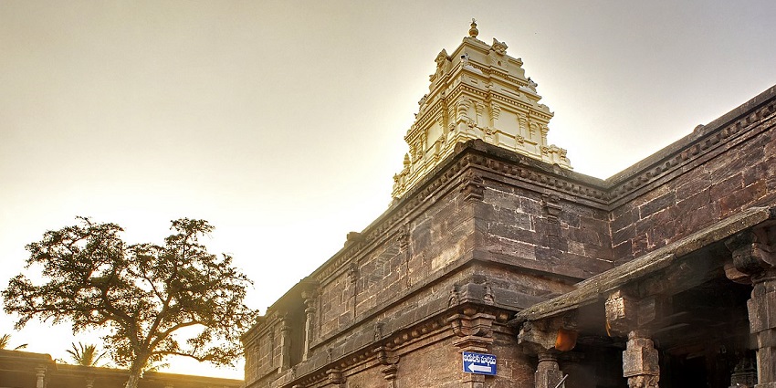 A sunset view of the famous Pancharama Kshetra in Palakollu exuding old-world charm.