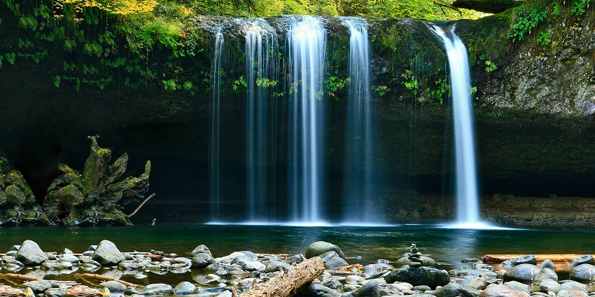 A scenic view of a waterfall surrounded by lush greenery is one of the places to visit in Chhatarpur.