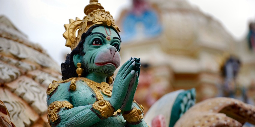A statue of Lord Hanuman at Pandupol Hanuman Temple, tourist attraction in Sariska.