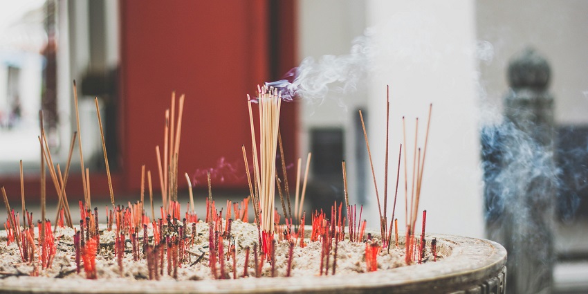 A view of incense sticks burning as a ritual inside the Pandupol Temple in Rajasthan.